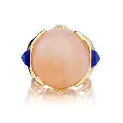 18kt Yellow Gold Pink Moonstone and Lapis Lazuli Ring.