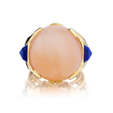 18kt Yellow Gold Pink Moonstone and Lapis Lazuli Ring.