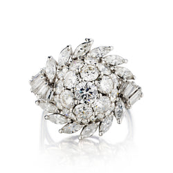 Platinum Diamond Cluster Ring. 4.00ct Tw Diamonds. Circa 1950's