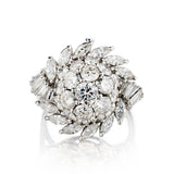 Platinum Diamond Cluster Ring. 4.00ct Tw Diamonds. Circa 1950's