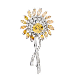 Platinum Diamond Sunflower Brooch. 10.00ct Tw