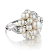 Platinum Cultured Pearl and Diamond Cluster Ring. Circa 1950's