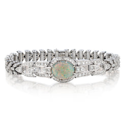 Ladies 18kt White Gold Opal and Diamond Bracelet. Circa 1950
