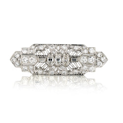 Vintage 18kt White Gold Diamond Brooch. 1940's. 1.60ct Tw