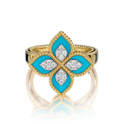 Roberto Coin 18kt Yellow and White Venetian Princess Turquoise Diamond Ring.