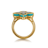 Roberto Coin 18kt Yellow and White Venetian Princess Turquoise Diamond Ring.