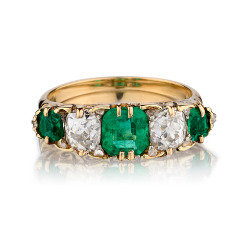 Ladies Edwardian Natural Green Emerald and Diamond Ring