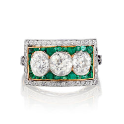 Art Deco Diamond and Green Emerald Ring.