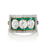 Art Deco Diamond and Green Emerald Ring.