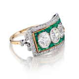 Art Deco Diamond and Green Emerald Ring.