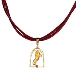 Carrera Y Carrera 18kt Yellow Gold Horse Pendant / Enhancer on Red Leather Chain.