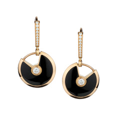 Cartier Amulette Onyx and Diamond Drop Earrings. 18kt Yellow Gold