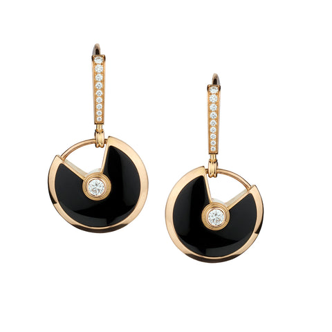 Cartier Amulette Onyx and Diamond Drop Earrings. 18kt Yellow Gold