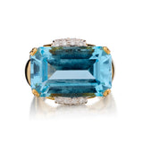 Handmade 18kt Yellow Gold Blue Topaz and Diamond Ring.