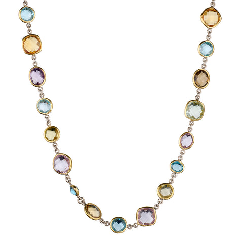 18kt Yellow Gold and Silver Multi Coloured Gemstone Necklace