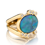 14kt Yellow gold Black Opal and Diamond Ring. 8 x 0.40ct Tw