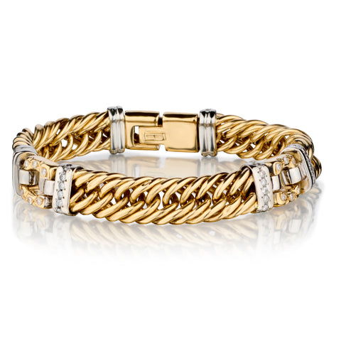 14kt Yellow and White Gold Diamond Link Bracelet. 42 x 1.00ct Tw