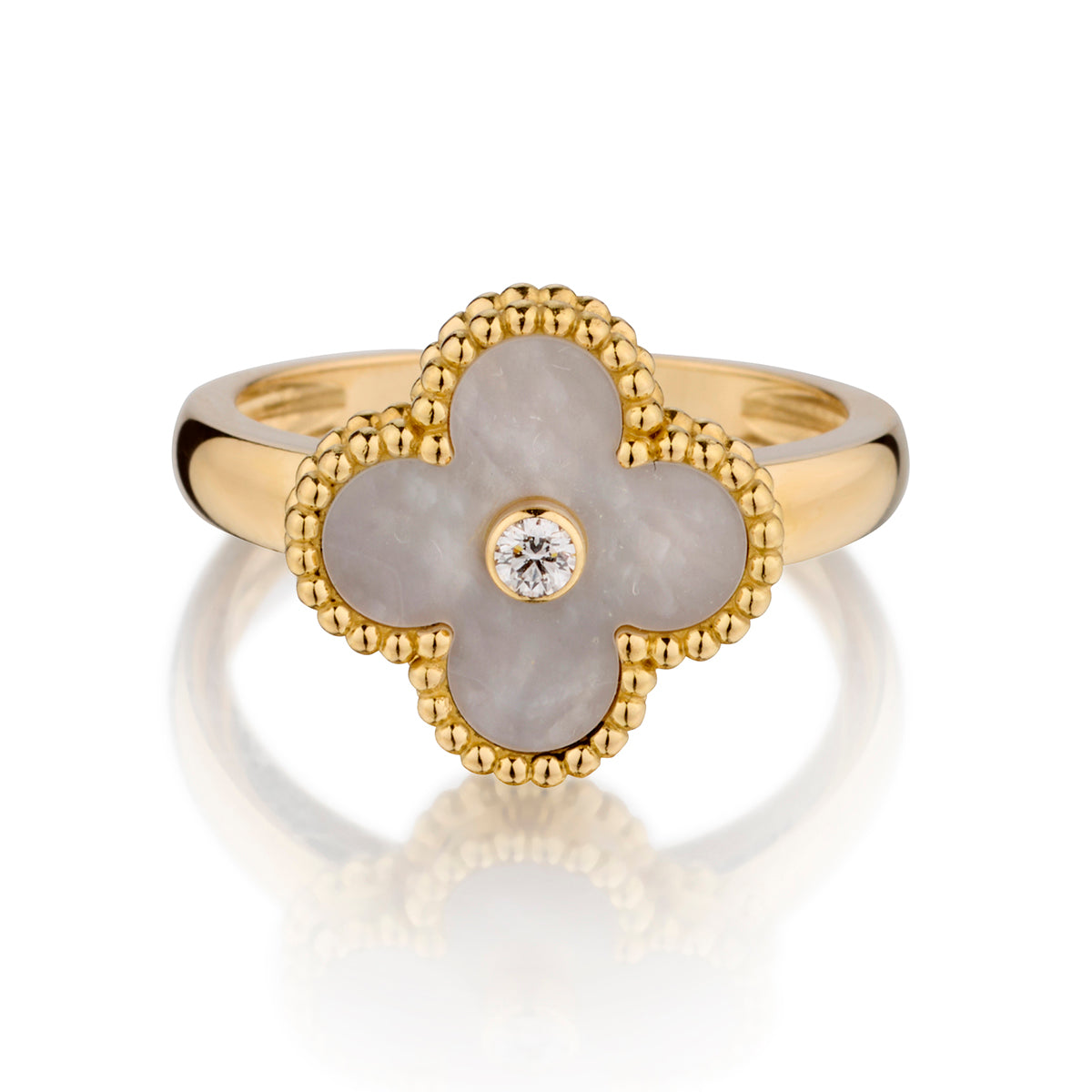 Van Cleef & Arpels 18kt Yellow Gold Alhambra Mother of Pearl and Diamond Ring