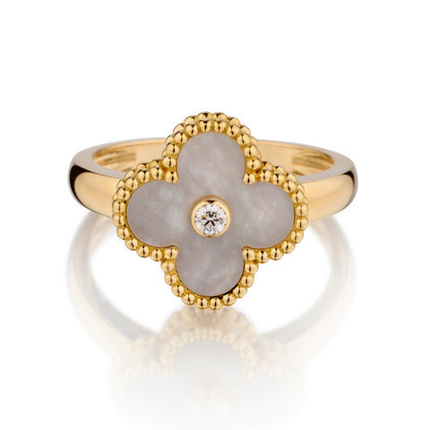 Van Cleef & Arpels 18kt Yellow Gold Alhambra Mother of Pearl and Diamond Ring