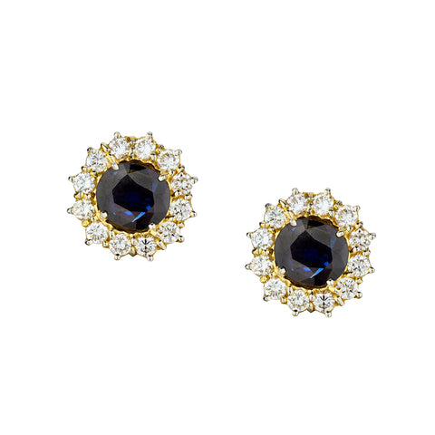 14kt Yellow Gold Blue Sapphire and Diamond Stud Earrings