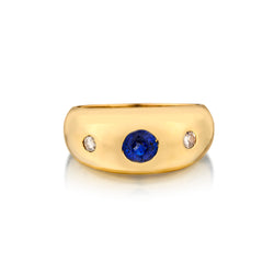 18kt Yellow Gold Blue Sapphire and Diamond Dome Shape Ring.