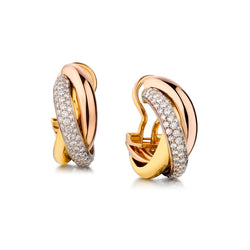 Cartier Trinity Hoop Diamond Earrings. 18kt Tri-Colour Gold.