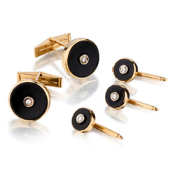 Birks Onyx and Diamond Tuxedo Button Stud and Cufflinks Set.
