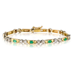 14kt Yellow and White Gold Diamond and Green Emerald Bracelet.Weight: 14 Grams