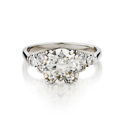 Vintage 14kt White Gold Diamond Ring. 2.50 Carat European Cut Diamond