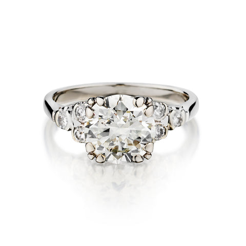 Vintage 14kt White Gold Diamond Ring. 2.50 Carat European Cut Diamond
