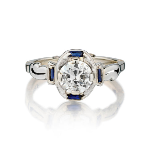 Vintage Ladies 14kt White Gold Ring. 1.35 European Cut Diamond. Circa 1890's