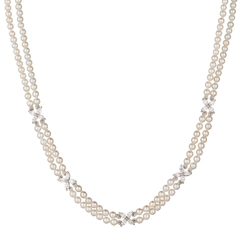 Tiffany & Co "Victoria Collection" Double Strand Pearl and Diamond Necklace.