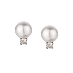 Tiffany & Co Pearl and Diamond Stud Earrings. 7.5mm