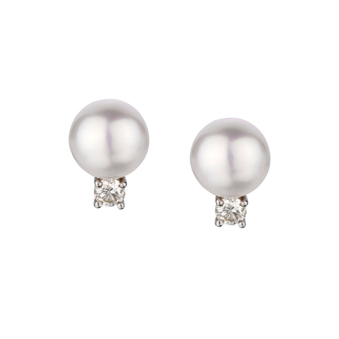 Tiffany & Co Pearl and Diamond Stud Earrings. 7.5mm