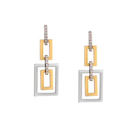 Modern 18kt Yellow and White Gold Drop Earrings.
