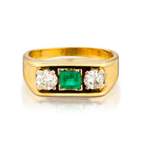 14kt Yellow Gold Green Emerald and Diamond Ring.