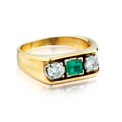 14kt Yellow Gold Green Emerald and Diamond Ring.