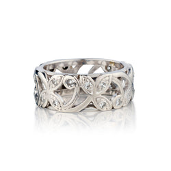 Platinum and Diamond Open Lattice Band. Weight: 7.5 grams.
