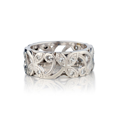Platinum and Diamond Open Lattice Band. Weight: 7.5 grams.