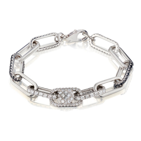 Ladies 18kt White Gold Diamond Paper Clip  Link Bracelet. 6.00ct Tw