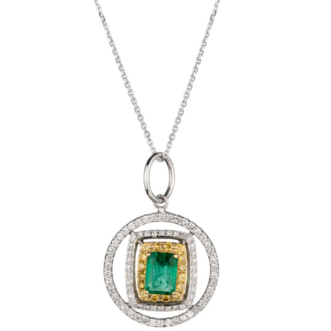 14kt White and Yellow Gold Green Emerald and Diamond Pendant