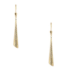 18KT YELLOW GOLD DIAMOND CUT DROP EARRINGS.