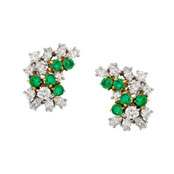 Platinum Green Emerald and Diamond Stud Earrings