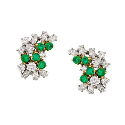 Platinum Green Emerald and Diamond Stud Earrings