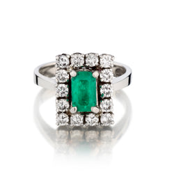 Ladies 18kt White Gold Green Emerald and Diamond Ring.
