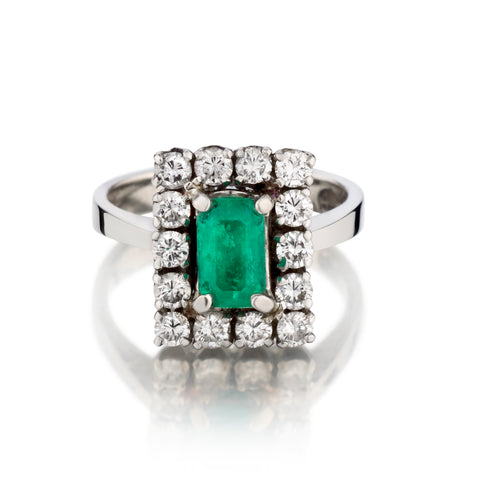 Ladies 18kt White Gold Green Emerald and Diamond Ring.