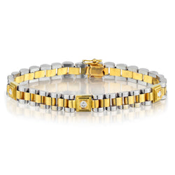 18kt Yellow and White Gold Link Bracelet. 3 x 0.30ct Tw. 33.3 Grams