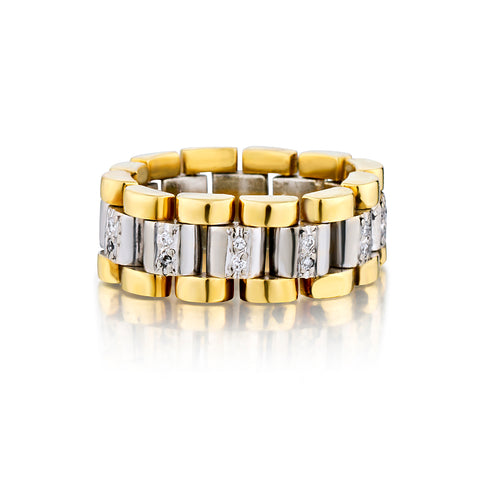 18kt Yellow and White Gold Diamond Flexible Link Ring.