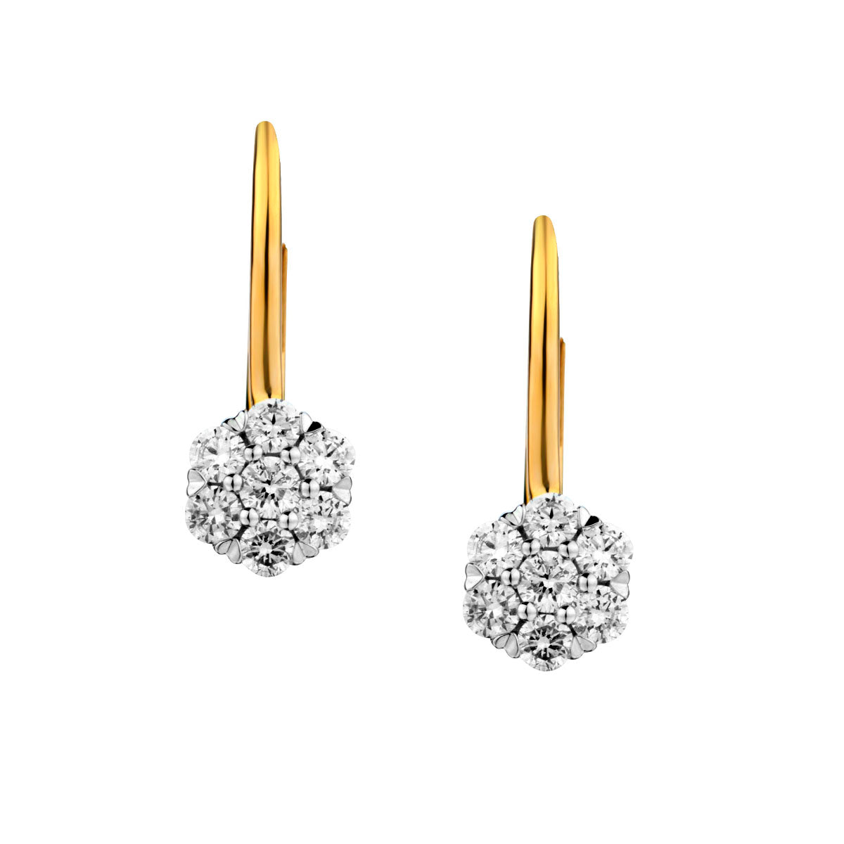 18kt Yellow Gold Diamond Cluster Drop Earrings. 0.50ct Tw