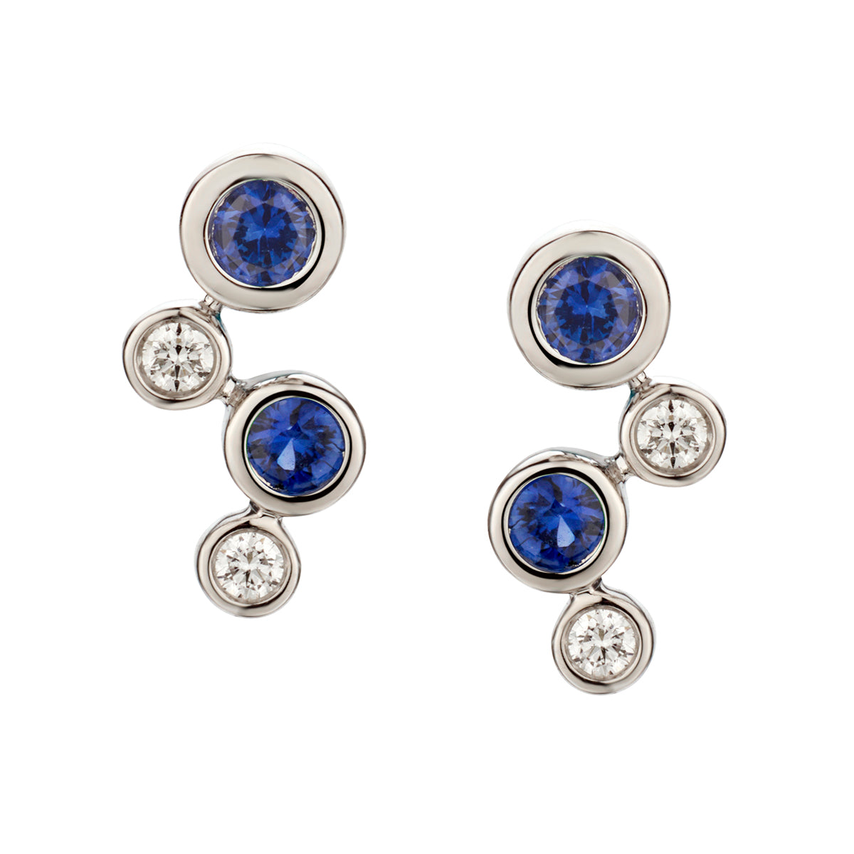 18kt White Gold Diamond and Blue Sapphire Stud Earrings